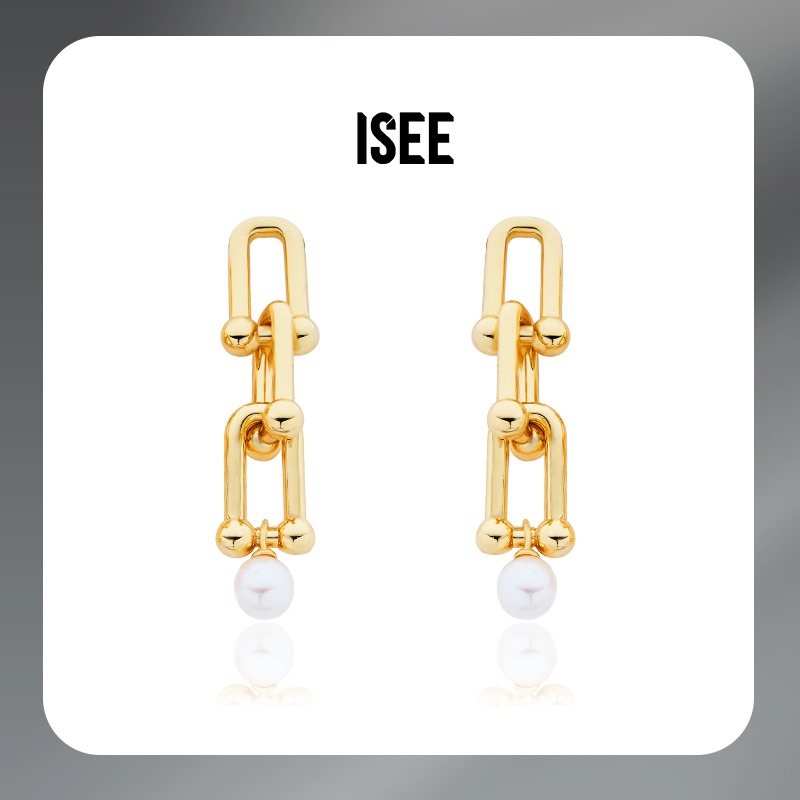 ISEEJewelry现货马蹄扣摩登时代珍珠耳钉时髦大气职场个性