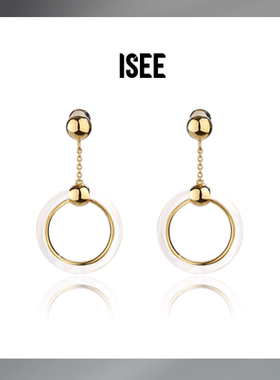 ISEEJewelry现货流光月光珍珠贝母耳钉新中式清冷感气质百搭