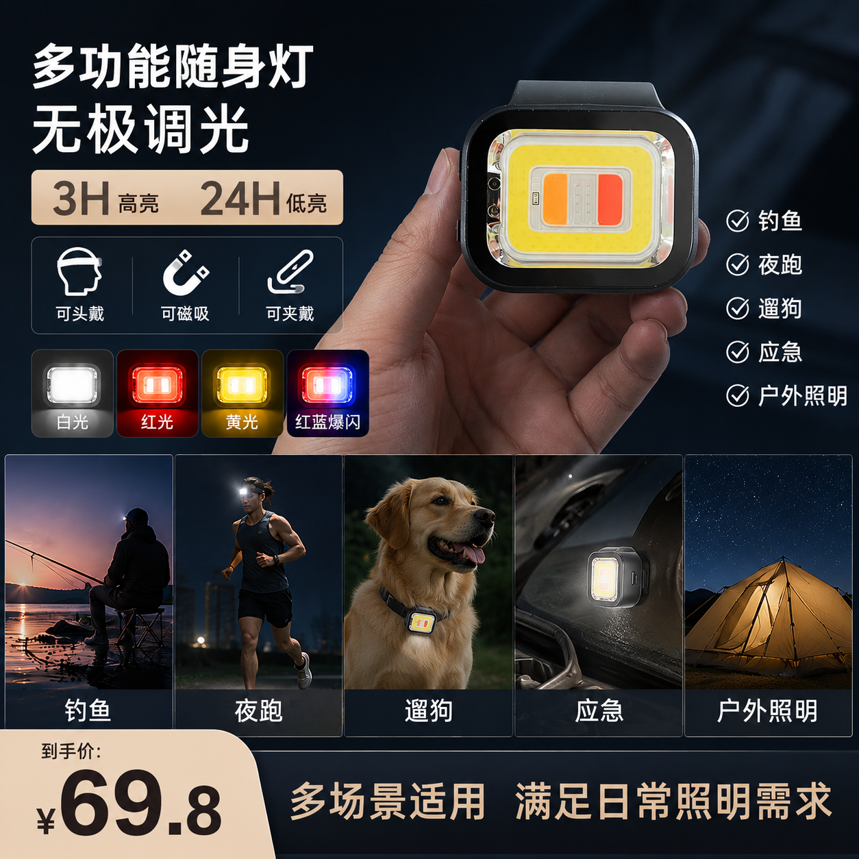 威沃德磁吸头灯便携照明随身强光工作户外夜钓鱼专用感应灯手电筒