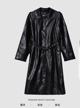 木岸muan新款定制经典杨树林长款皮衣宽松防风保暖上衣女MJ-072