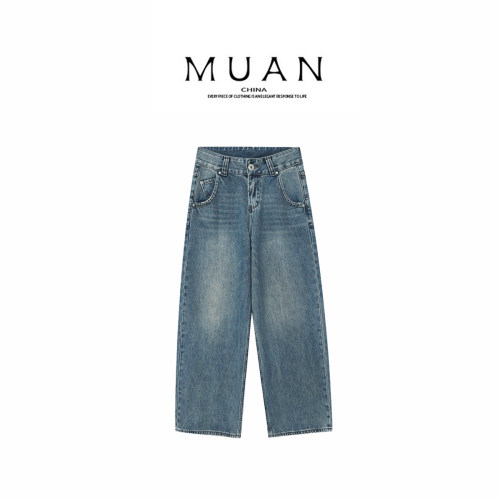 木岸muan流浪牛仔夏季新款百搭定制复古阔腿牛仔裤长裤女F8-8877