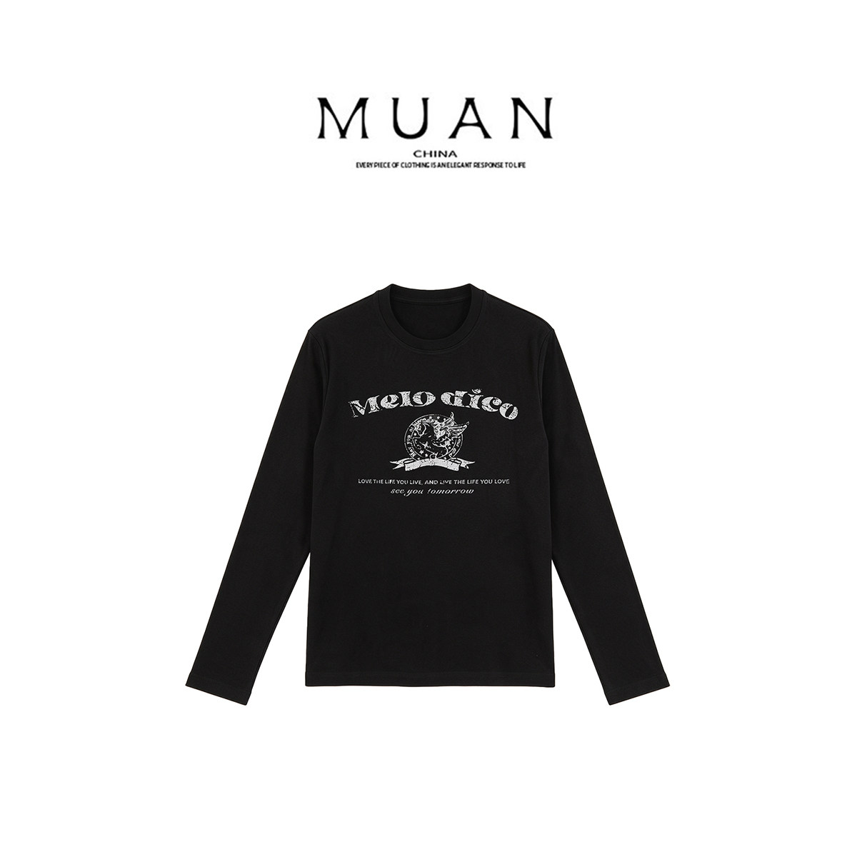 木岸muan瓦尔德T春秋定制高级显瘦百搭圆领长袖上衣女JD-26108