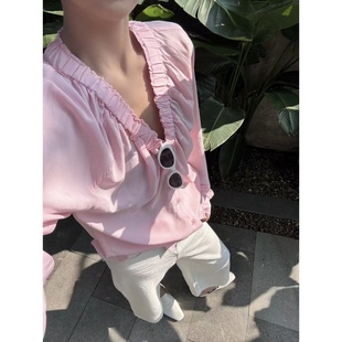 木岸muan欧若定制高级V领百搭简约衬衫 8012 莫代尔显瘦上衣DG3