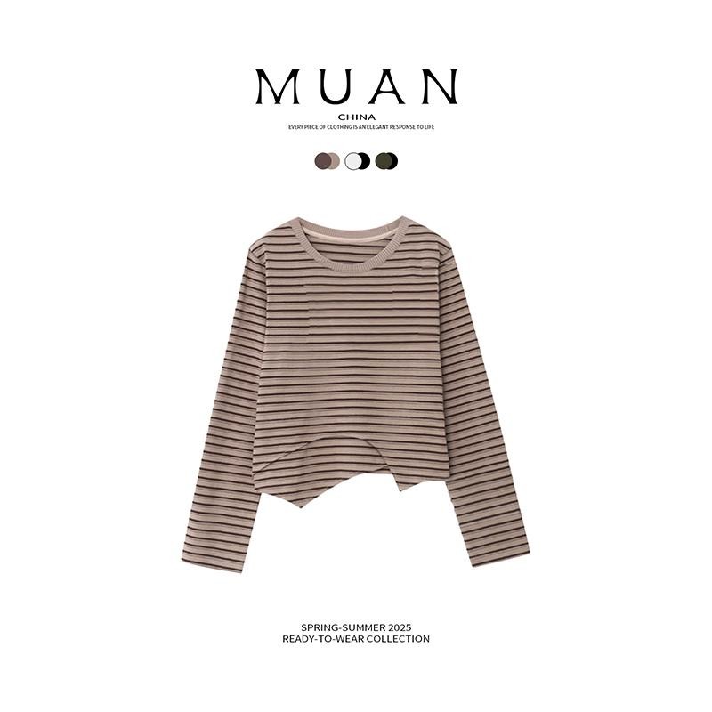 木岸muan设计感交叉显瘦圆领针织衫100%纯棉毛衣冬上衣女DG3-8837