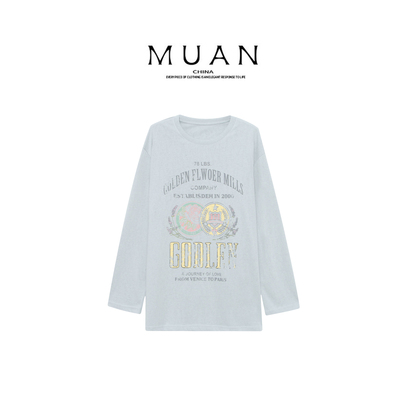 木岸muan画报长袖T春秋定制长袖宽松印花长袖上衣女CQ-DG3-9036