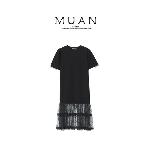 木岸muan蕾丝美学T裙夏季百搭高级定制宽松简约连衣裙女DS-9391