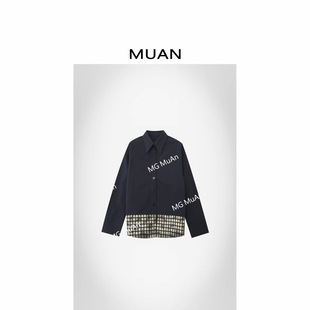 8909 外套女DG3 木岸muan定制100%纯棉休闲高级衬衫 宽松撞色长袖