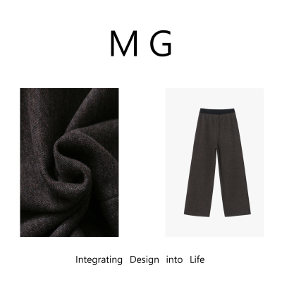 木岸muan比利时老钱裤定制宽松螺纹高腰拼接呢料老爹裤女YJ-23205