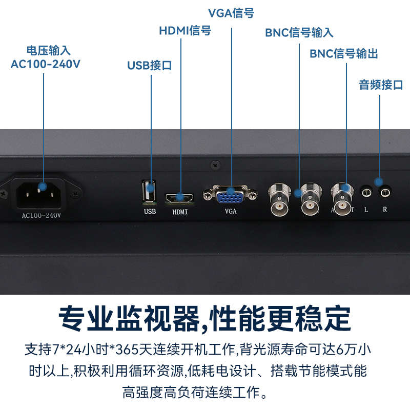 bnc接口同轴模拟信号高清屏监视器监控15-32寸金属铁壳工业显示