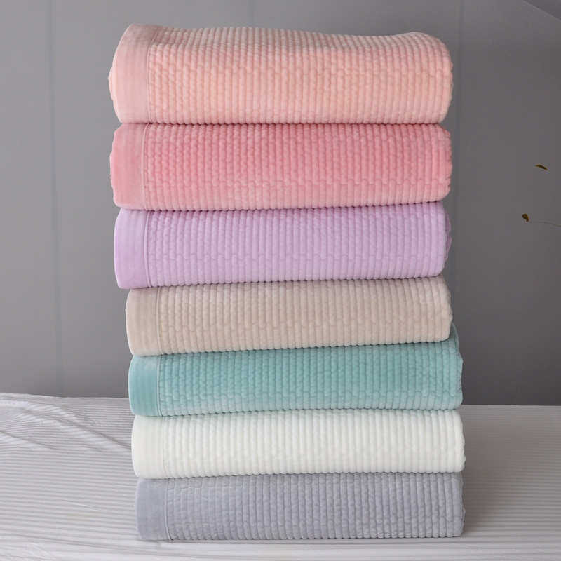 特价促销韩式素色短毛绒绗缝夹棉水洗毯子绒毯一面绒一面纯棉床盖