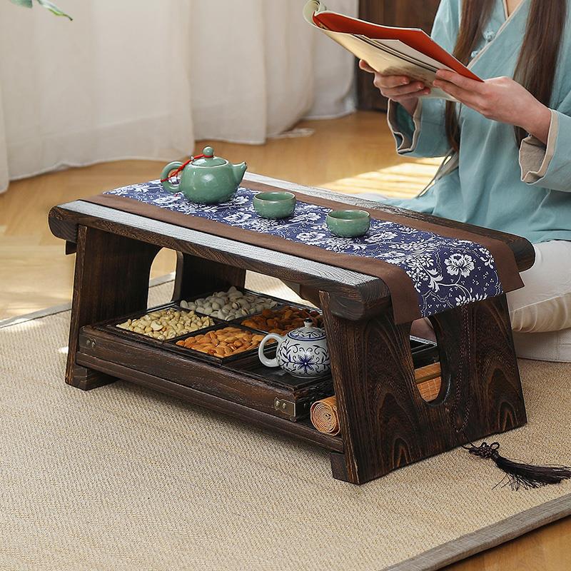 实木榻榻米矮桌飘窗茶桌日式小茶几中式古风炕桌可折叠茶台小桌子