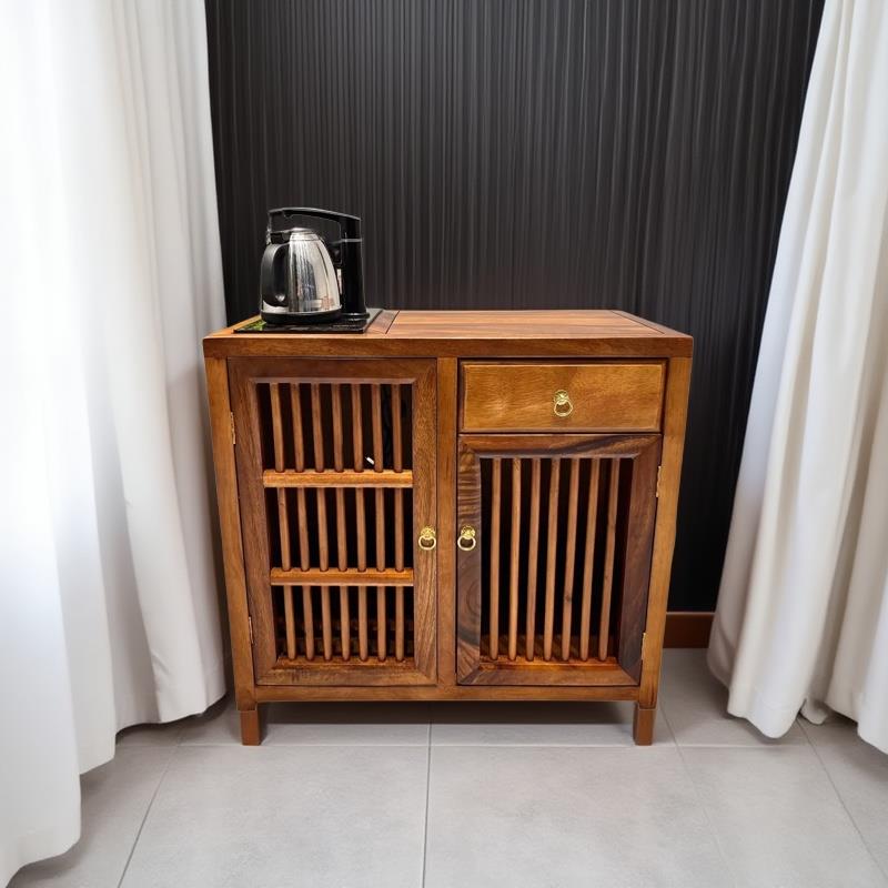 南美胡桃木实木侧边茶水柜烧水壶家用客厅靠墙茶台柜奥坎原木边柜