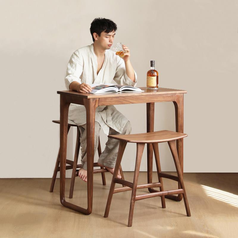意式极简小吧台北美黑胡桃木吧台简约品酒桌两人小餐桌家用小书桌