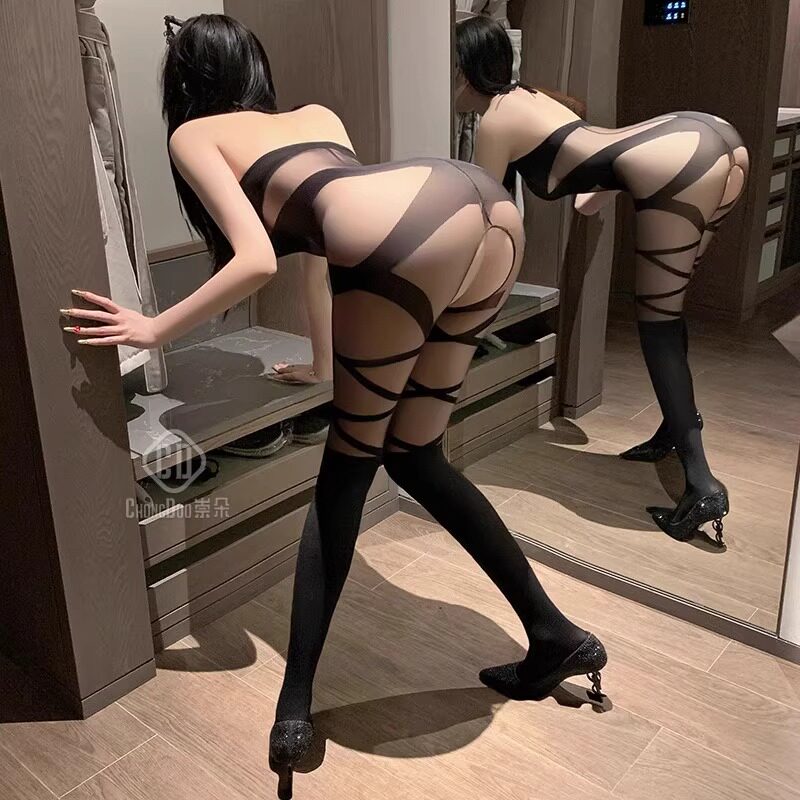 性感黑丝袜一体丝袜纯欲情调蕾丝边开裆免脱春秋超薄防勾丝连裤袜