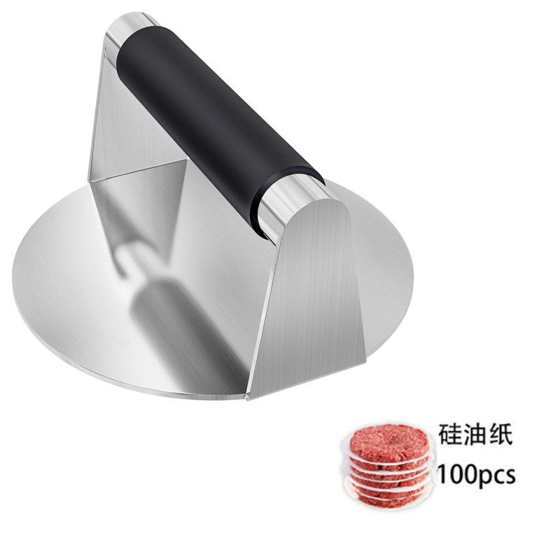 亚马逊304不锈钢压肉器硅胶手柄汉堡压家用牛排肉压W手动压肉饼器