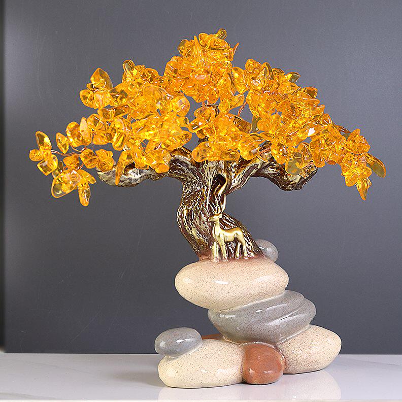 石来运转水晶发财树招财摆件客厅家居装饰品开业乔迁新居礼品