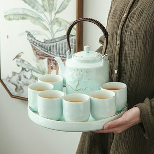 托盘高档具茶杯 套带客厅水杯陶瓷家庭水杯花茶壶家用轻奢茶具套装