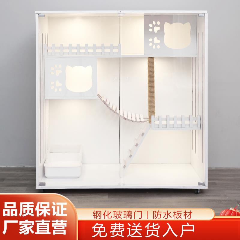 豪华猫别墅实木猫笼子家用室内猫窝猫舍展示猫柜猫房双层超大猫屋