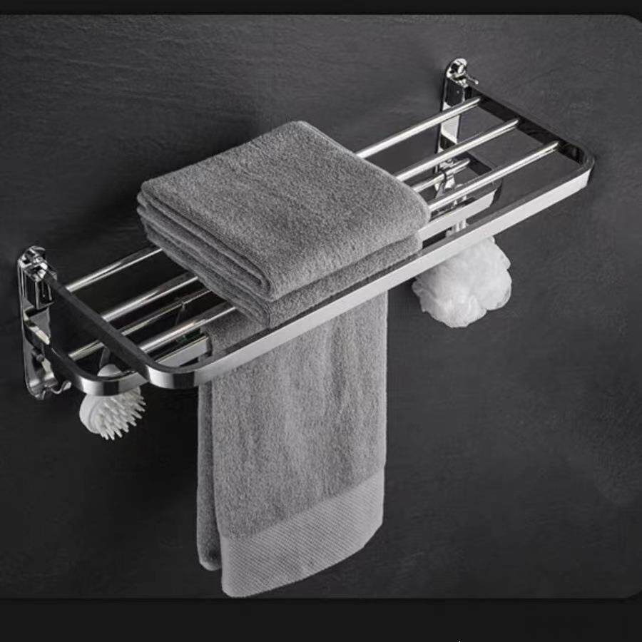 304毛巾架置物架卫生间不锈钢浴巾架厕所厕所收纳架折叠置物架挂
