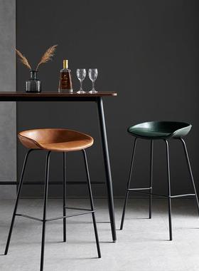 HX8116HMD-75现代简约马鞍皮吧椅美式复古铁艺靠背吧凳家用高脚凳