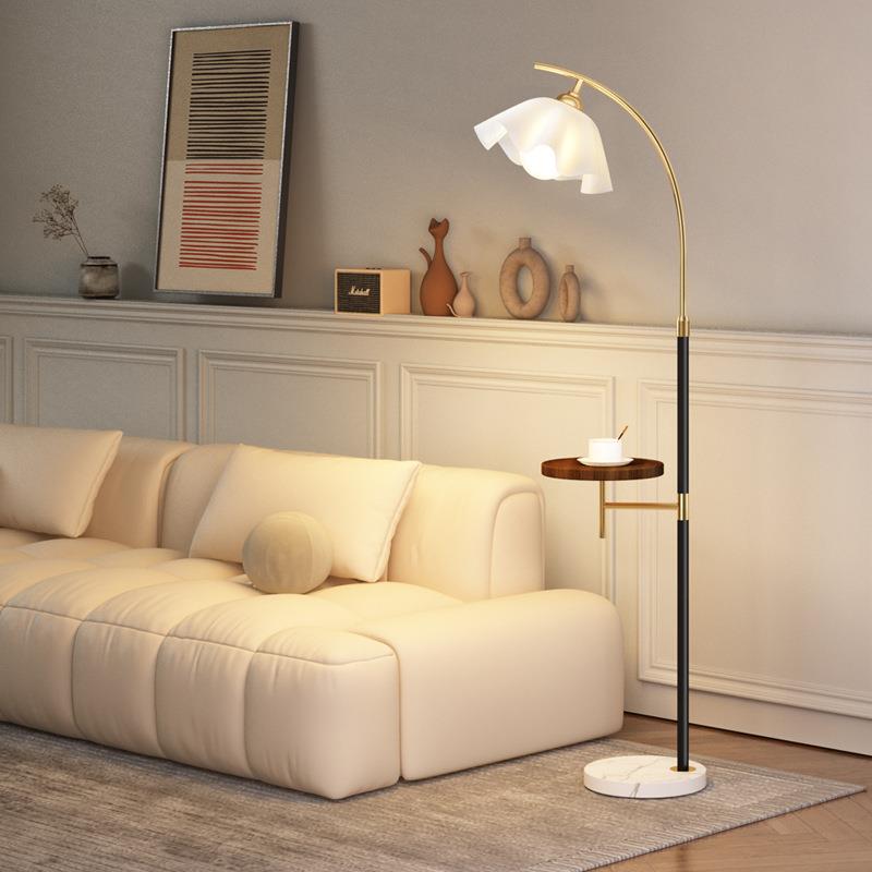 花瓣落地灯客厅奶油风北欧卧室床头灯轻奢床头柜置物一体立式台灯