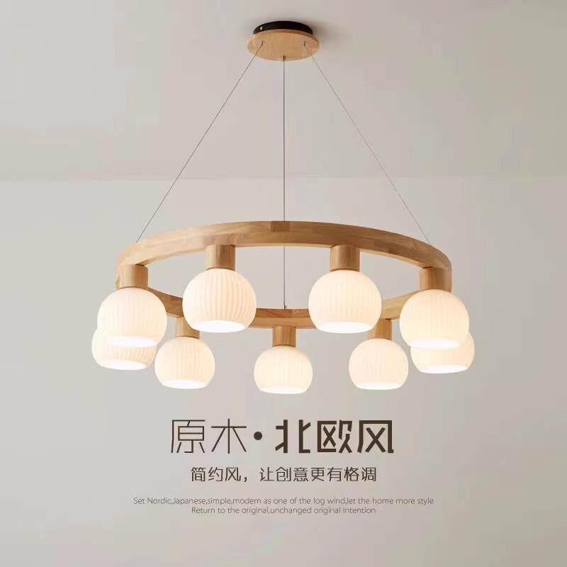 客厅吊北欧灯原木风灯具简约现代大气家用日式实木圆环书房餐厅灯