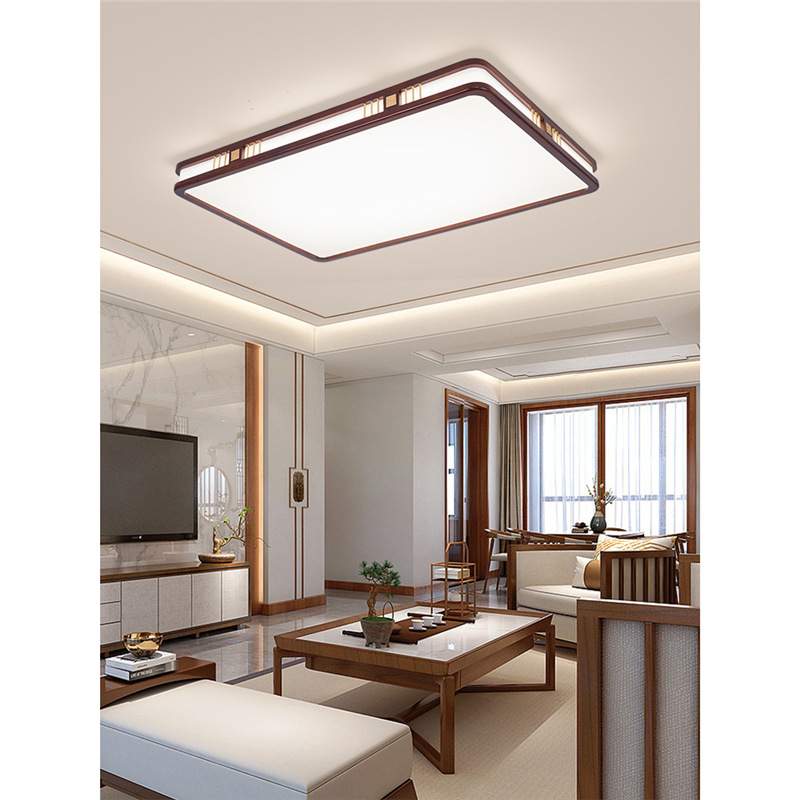 新中式吸顶灯客厅灯胡桃木色长方形灯具中式现代简约实木主卧室灯