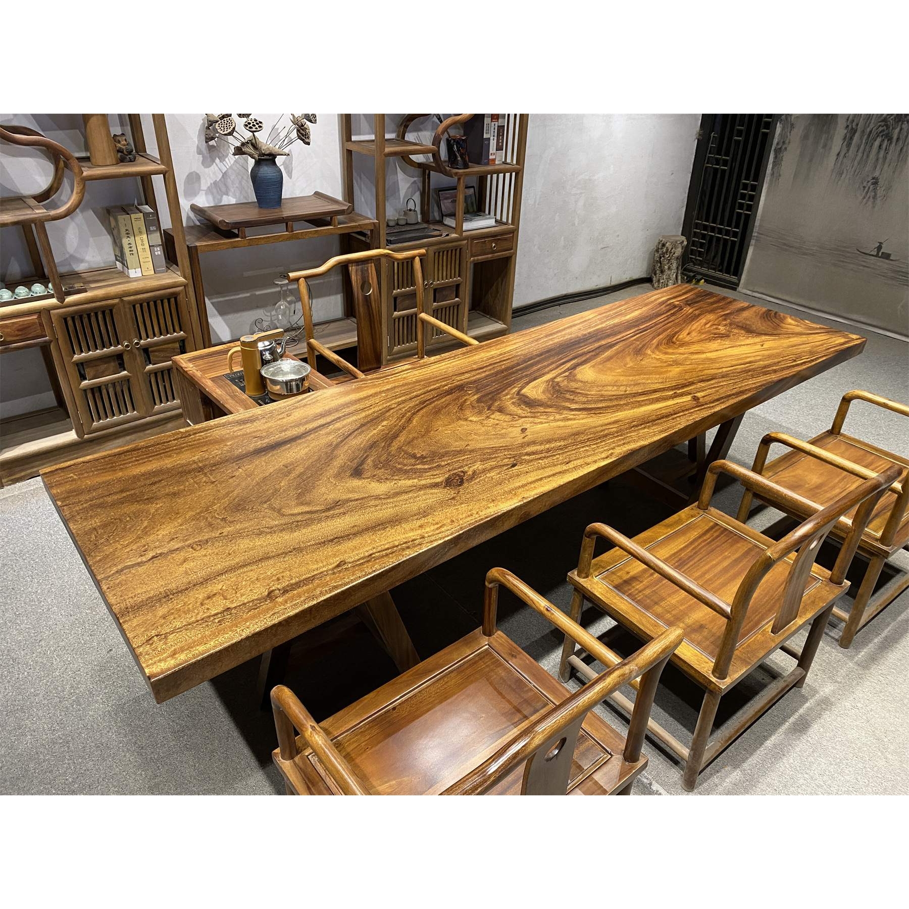 实木大板茶桌茶台家用餐桌泡茶桌椅组合胡桃木原木整板办公桌书桌