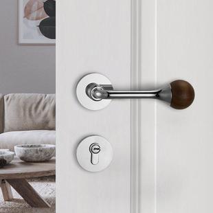 卧室门锁胡桃木中古风室内法式木门门把手磁吸静音家用分体房门锁