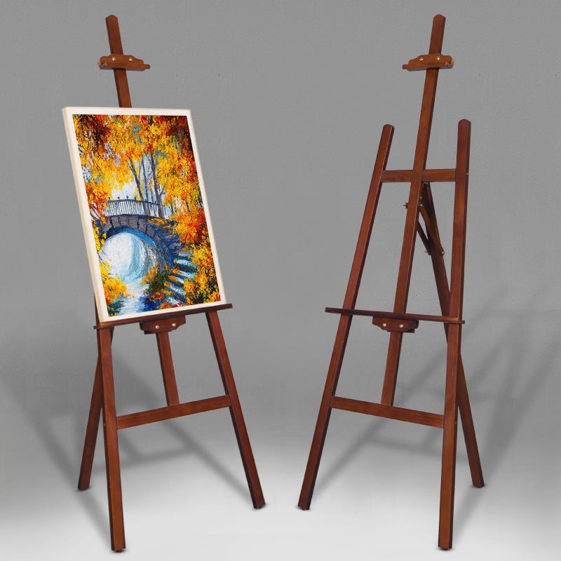 1.5米实木画架美术生胡桃色画架木制烤漆油画架4K8开素描写生折叠