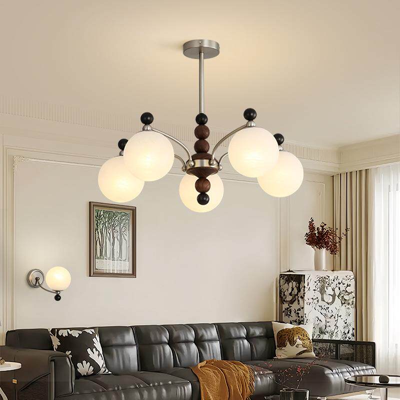 中古吊灯法式复古白蜡木实木客厅魔豆灯卧室主灯美式新中式餐厅灯