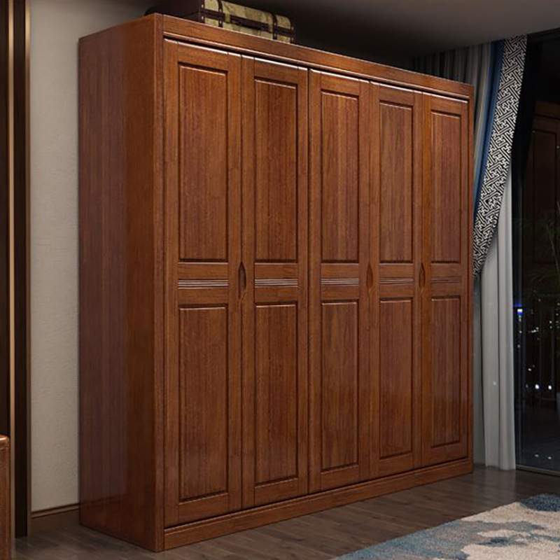 中式实木四五门衣柜现代简约大小户型卧室收纳储物衣柜 工厂直销