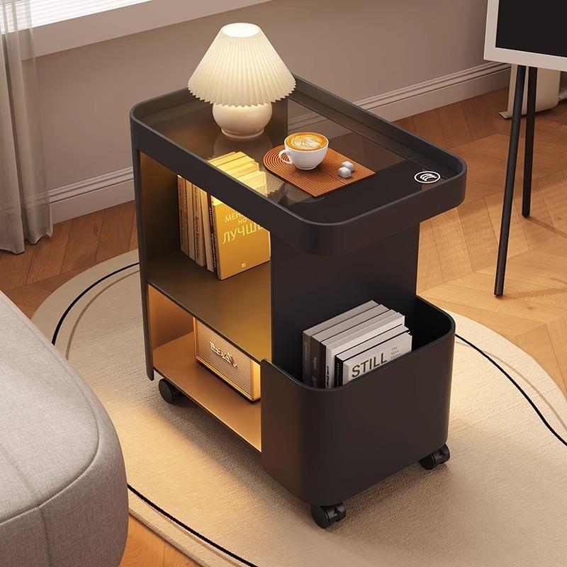 可移动沙发边几侧边柜奶油风床头小桌子置物架客厅小茶几铁艺推车