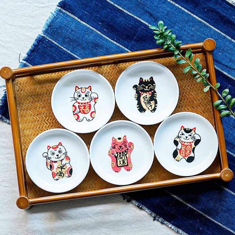 VICTORY/美浓烧/福乐猫纹小盘5件套装