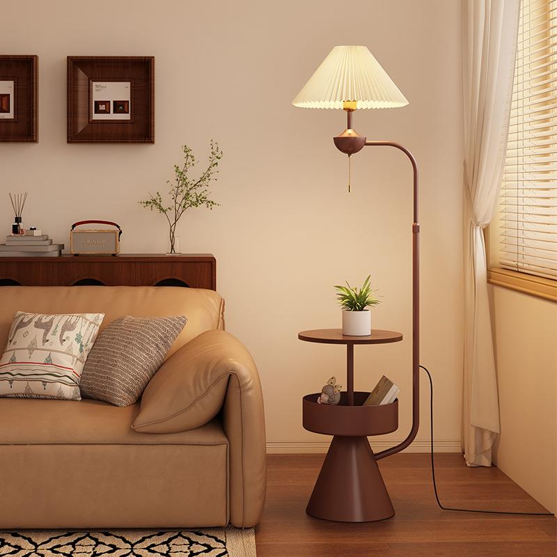 落地灯客厅沙发边几中古法式美式复古床头置物架一体卧室立式台灯