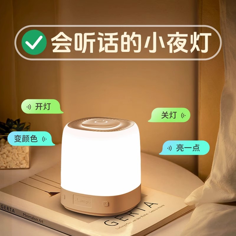 德国品质智能语音小夜灯声控感应卧室床头柜定时家用睡眠充电台灯