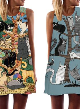 Printed Pullover Sleeveless Women's Dress印花套头无袖女