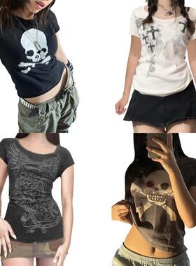 women girls crop top t shirt top 23 gothic print streetwear