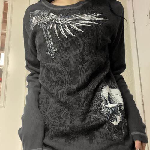 Women's printed long T casual retro long sleeved printed