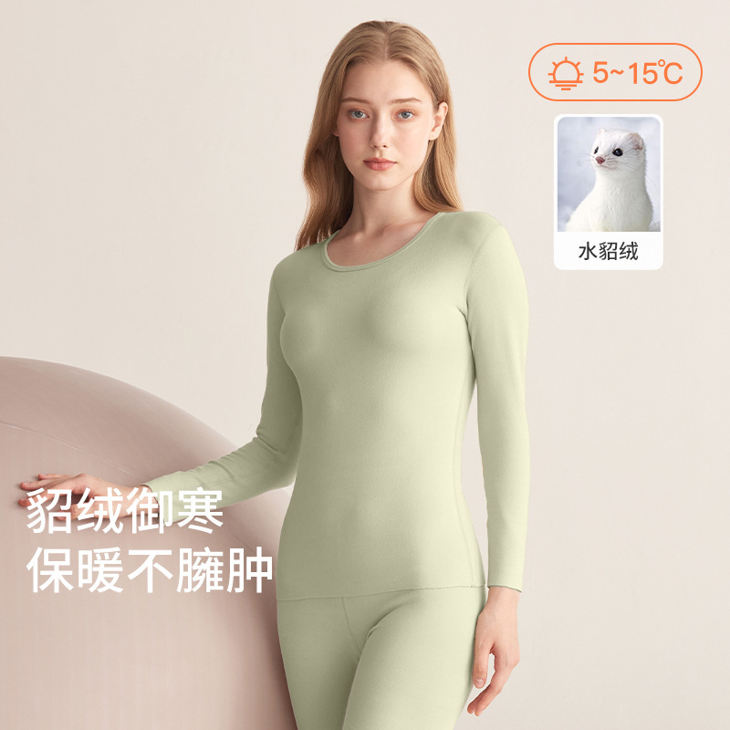 日本品质7A抑菌德绒保暖内衣女士无痕磨毛秋冬季发热水貂绒秋衣秋
