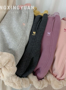 日本品质女童冬款卫裤儿童兔貂绒保暖卫裤女宝宝卡通刺绣休闲百搭