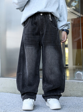 日本品质男童秋冬牛仔裤2026新款日系童装宽松加绒裤子儿童直筒裤