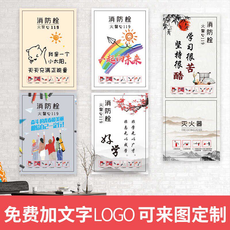 励志文字消防栓装饰贴纸画消火栓灭火器美化遮挡翻新防水自粘贴画