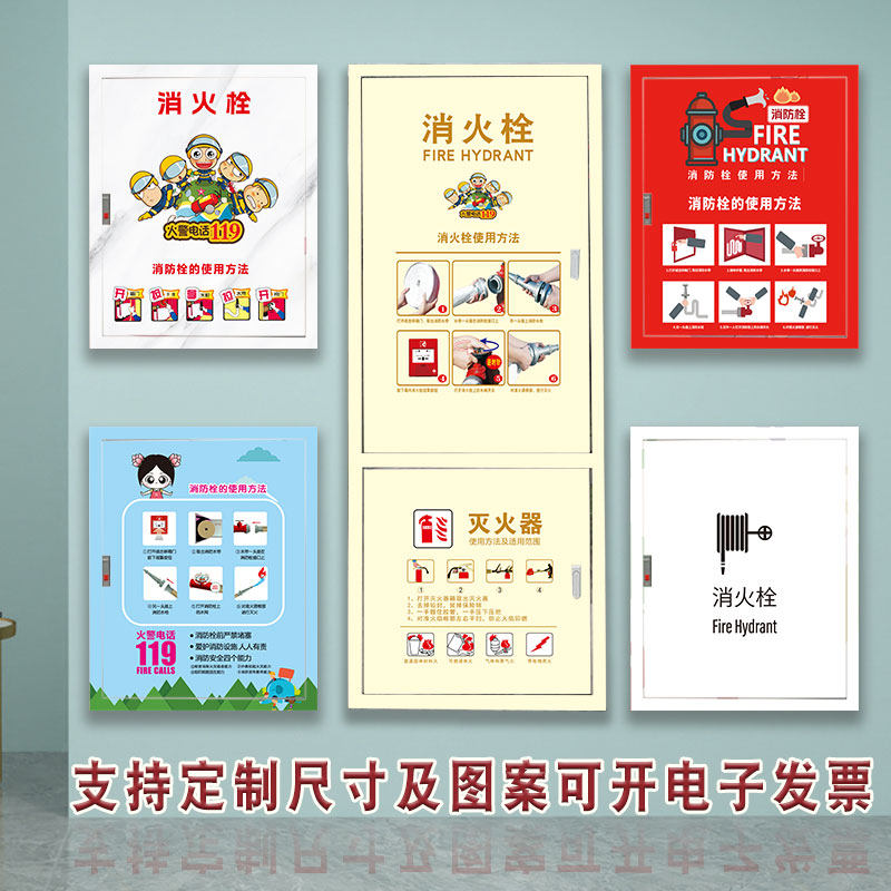 消防栓门灭火器使用说明标识遮丑防水自粘贴画公司店铺学校幼儿园