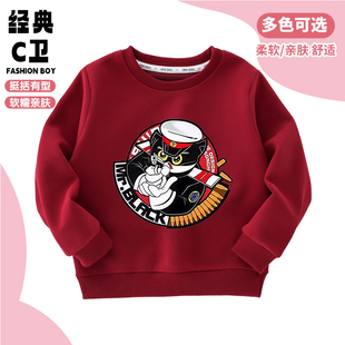 黑猫警长衣服儿童圆领卫衣男女童纯棉上衣中大童秋季宽松韩版上衣