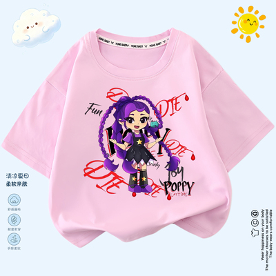 Poppy Playtime波比的游戏时间衣服儿童短袖莉莉印花上衣打底T恤