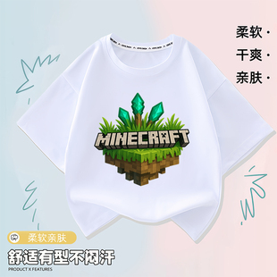 中大童半袖 我 世界Minecraft儿童苦力怕上衣休闲T恤男童圆领短袖
