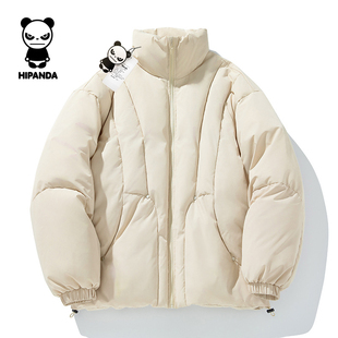 Hipanda你好熊猫立体棉服男士秋冬防泼水加厚宽松立领面包服外套