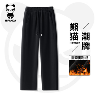 时尚 你好熊猫HiPanda直筒裤 宽松休闲裤 休闲裤 秋冬加绒纯色 冬季