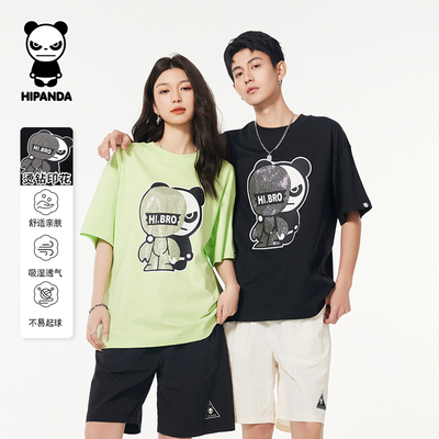 HiPanda休闲百搭宽松烫钻印花外星人圆领短袖高级感潮流短t恤衫